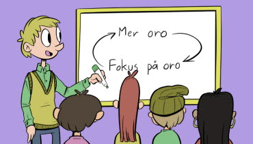 Tecknad bild av en vuxen som visar en bild för ungdomar