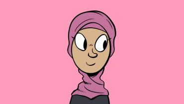 Tecknad bild av en ung person som tittar åt sidan