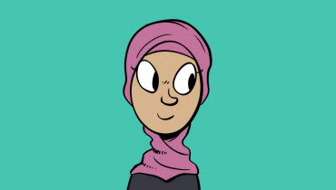 Tecknad bild av en ung person som tittar åt sidan